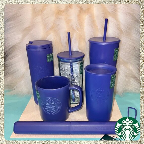 💜 ♻️ 2025 Starbucks Purple/Blue Recycled 6 Piece Collection NWT - Picture 1 of 12